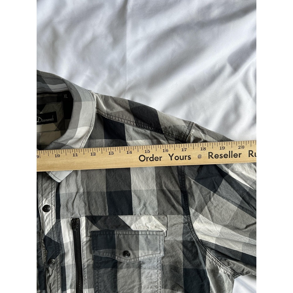 7 Diamonds Shirt Mens XL Black Gray White‎ Plaid Button Down Embroidered Pockets - Picture 11 of 15